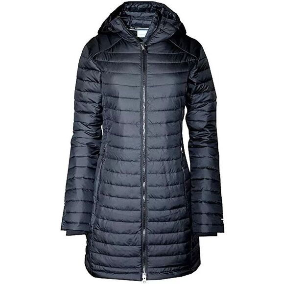 Columbia Women Sz 3X Black White Out Mid Omni Heat Mid Hooded Puffer Jacket - Picture 6 of 6
